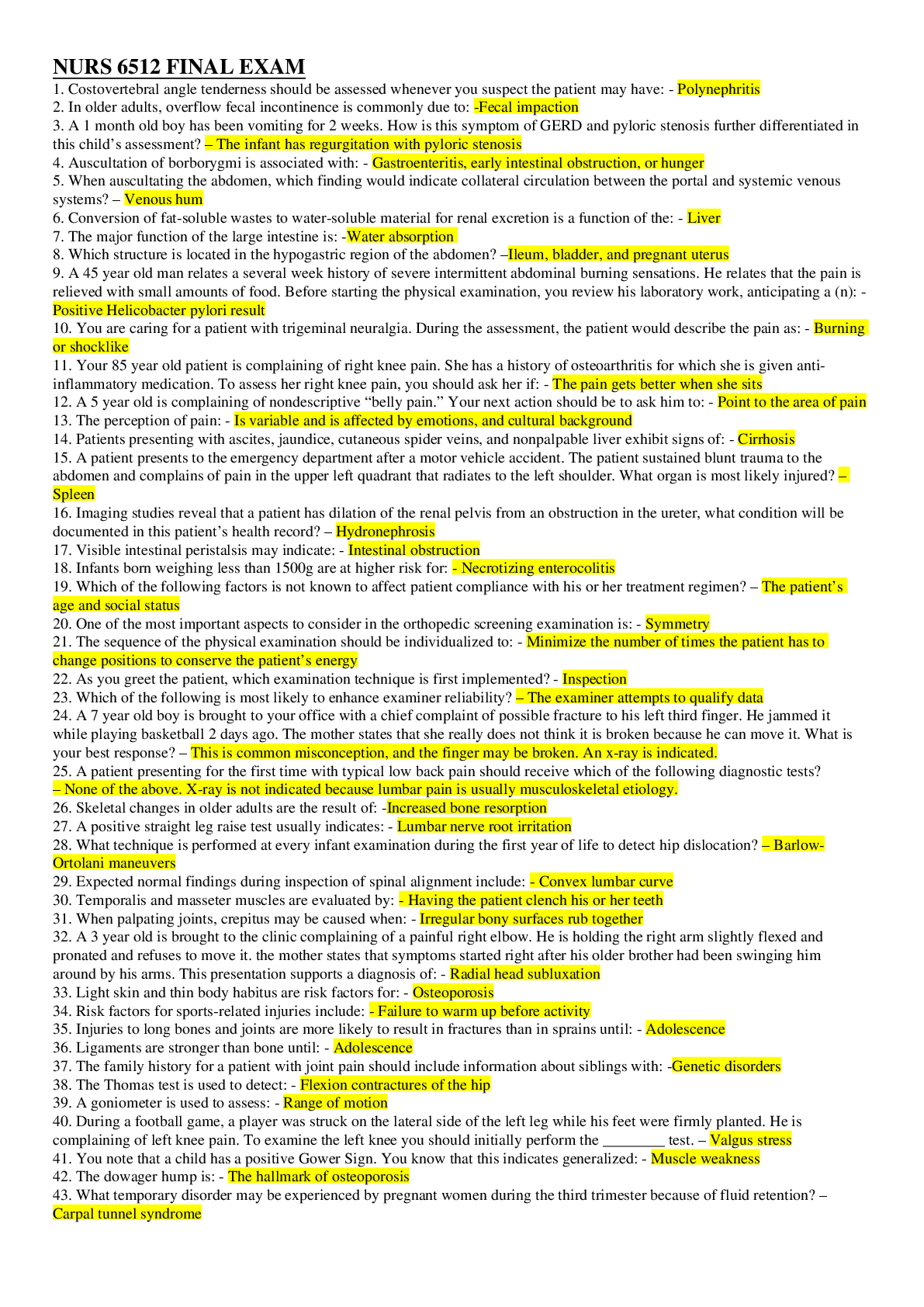 Preview of NURS 6512 FINAL EXAM 2020 updated